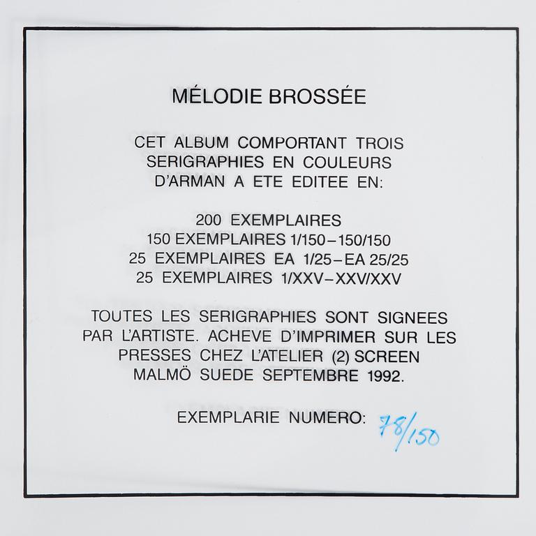 Arman, mapp, "Mélodie Brossée", med 3 färgserigrafier, signerade 78/150.