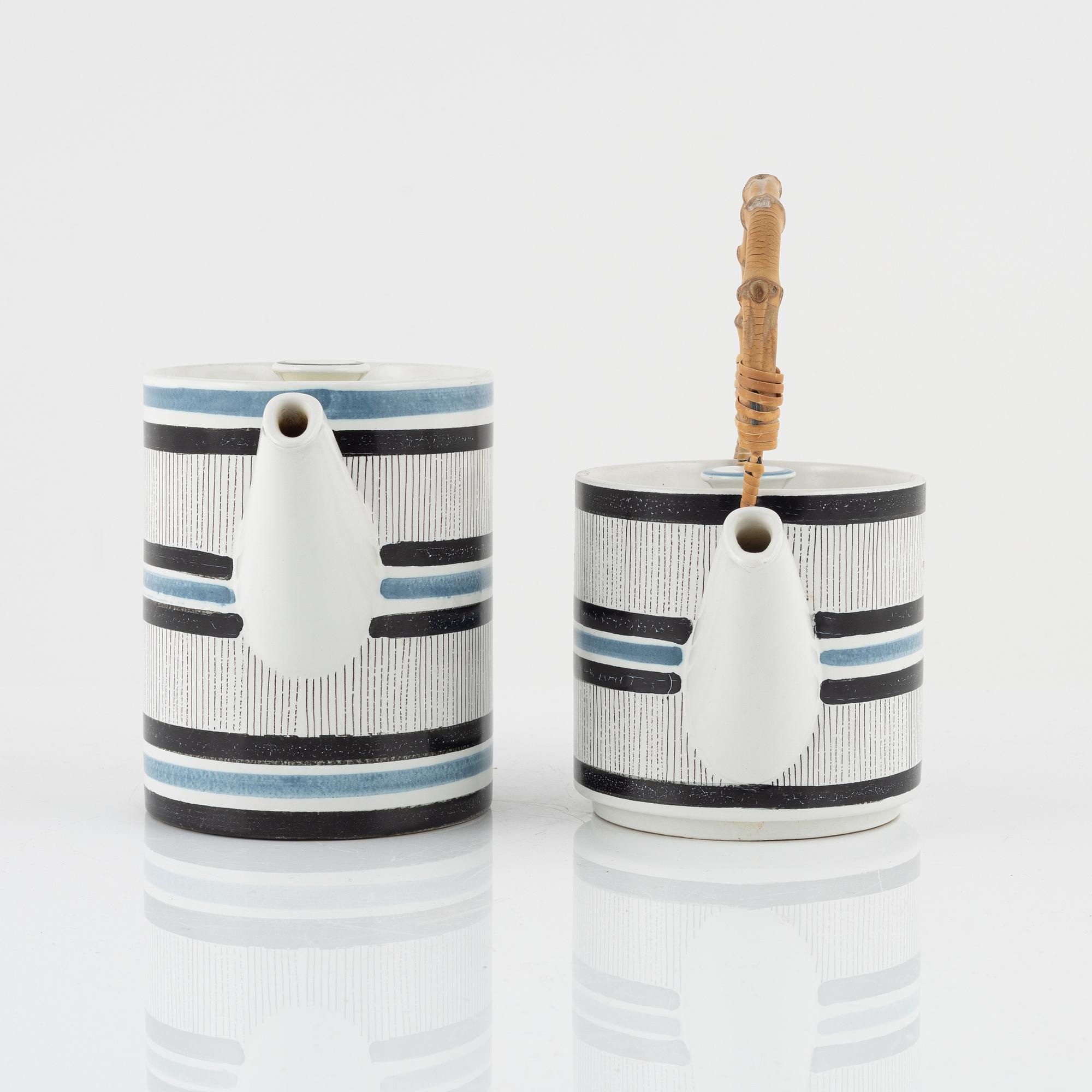 Stig Lindberg, earthenware teapot and coffeepot, Gustavsberg studio, Sweden.