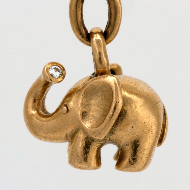 Lynggaard, bracelet 18K gold 1 elephnat charm w 1 brilliant-cut diamond, approx 18 cm.