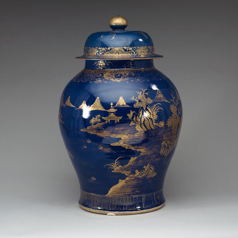 A large powder blue jar with cover, Qing dynasty, Qianlong (1736-95).