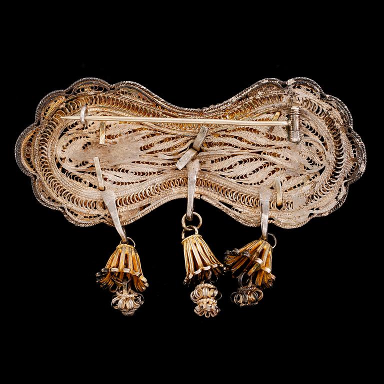 BROSCH, silver, filigranarbete, möjligen Österrike, 1800-/1900-tal.