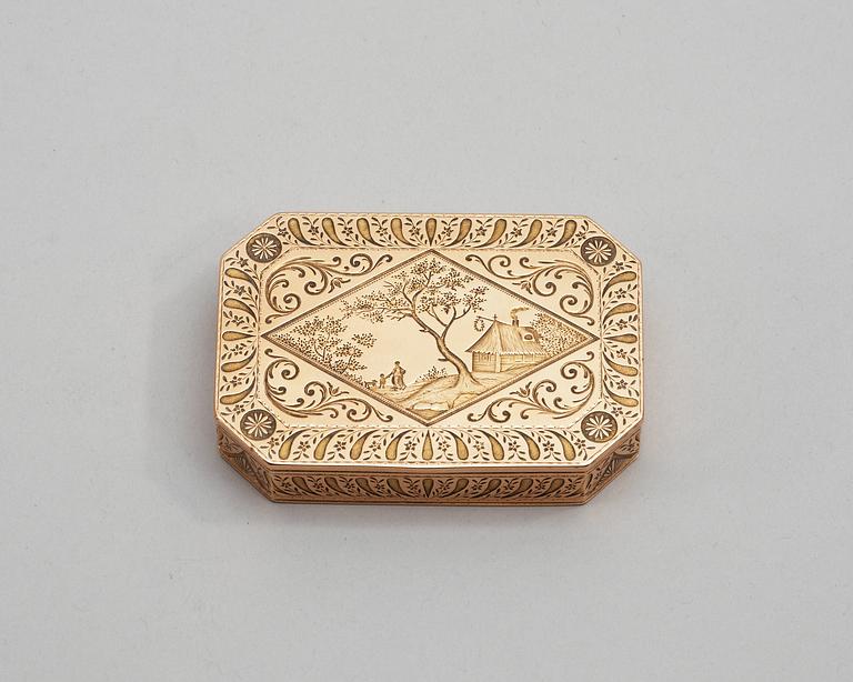 A Swiss 19th century gold snuff-box, Geneva c. 1810. Swedish import marks.