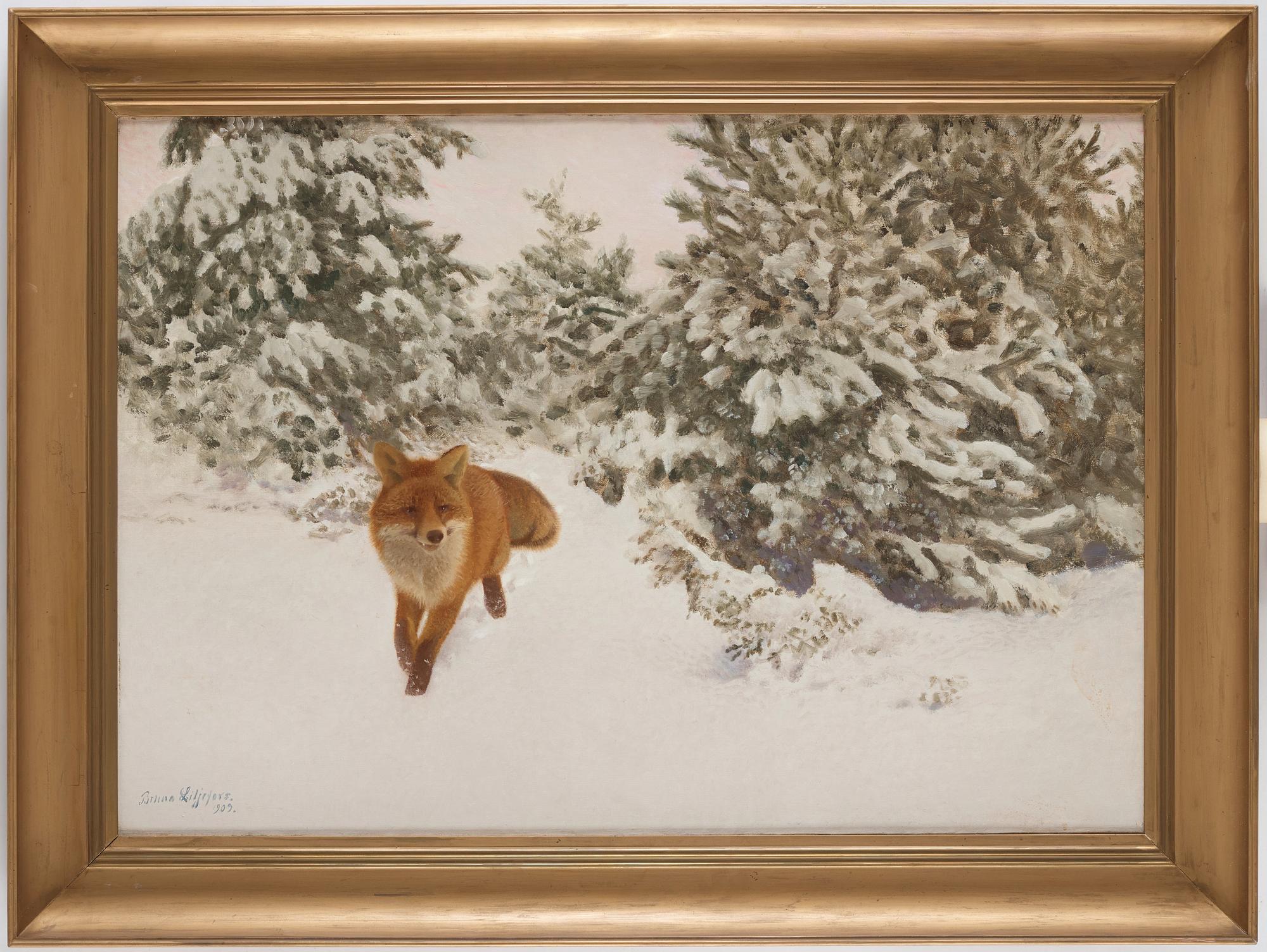 Bruno Liljefors, Winter landscape with fox.