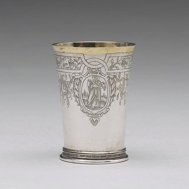 Andreas Pauli, bägare, silver, Köln (verksam 1663-1669). Senrenässans.