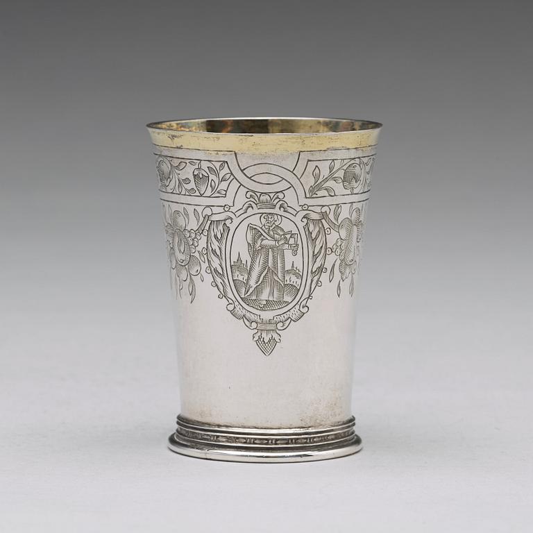 A German 17th century parcel-gilt silver beaker, mark of Andreas Pauli, Köln (1663-1669).