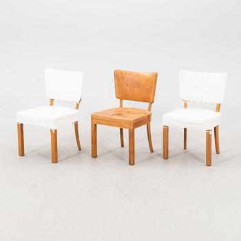 A set of seven + one leather chairs from Mobilia Malmö mid 1900s.