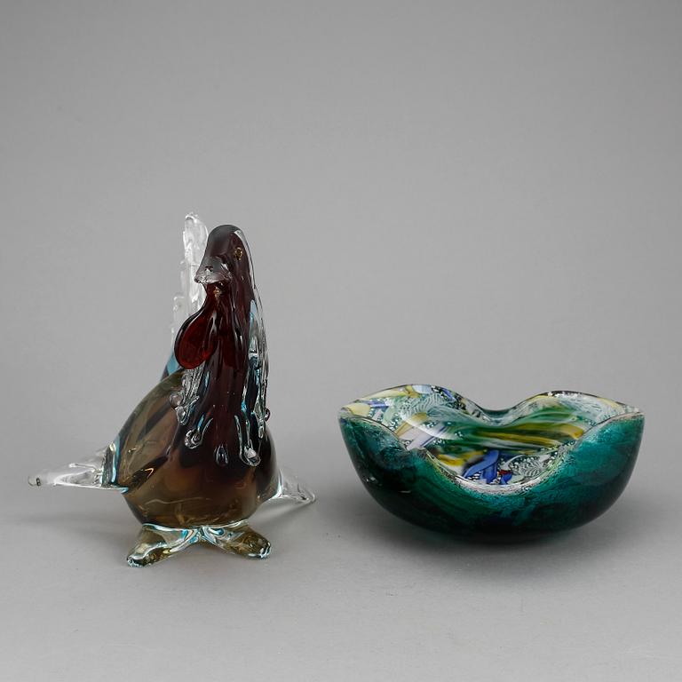 FIGURIN och SKÅL, glas, Murano, Italien, 1900-tal.