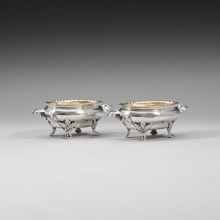 A pair of Swedish 18th century parcel-gilt salts, Erik Niklas Thomé.