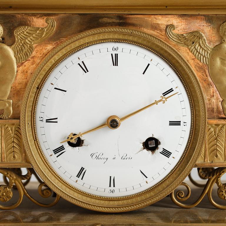 A French Empire early 19th century mantel clock, marked Thiery à Paris.