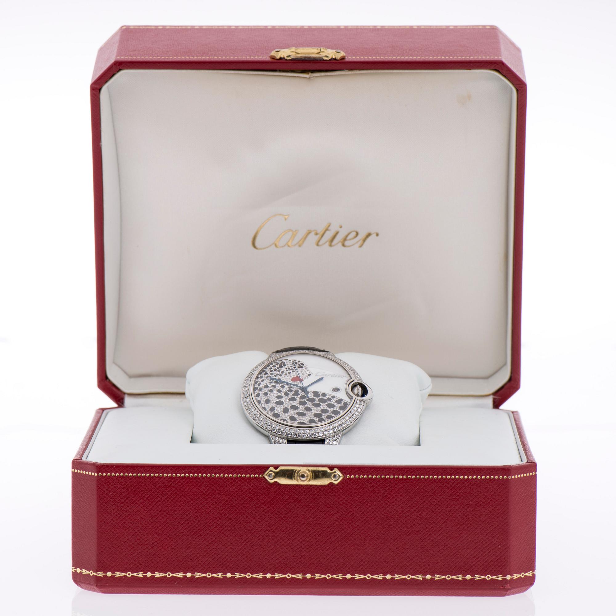ARMBANDSUR, Cartier Ballon Bleu Automatic, stål, urtavla av pärlemor, diamanter samt emaljering. Original box.