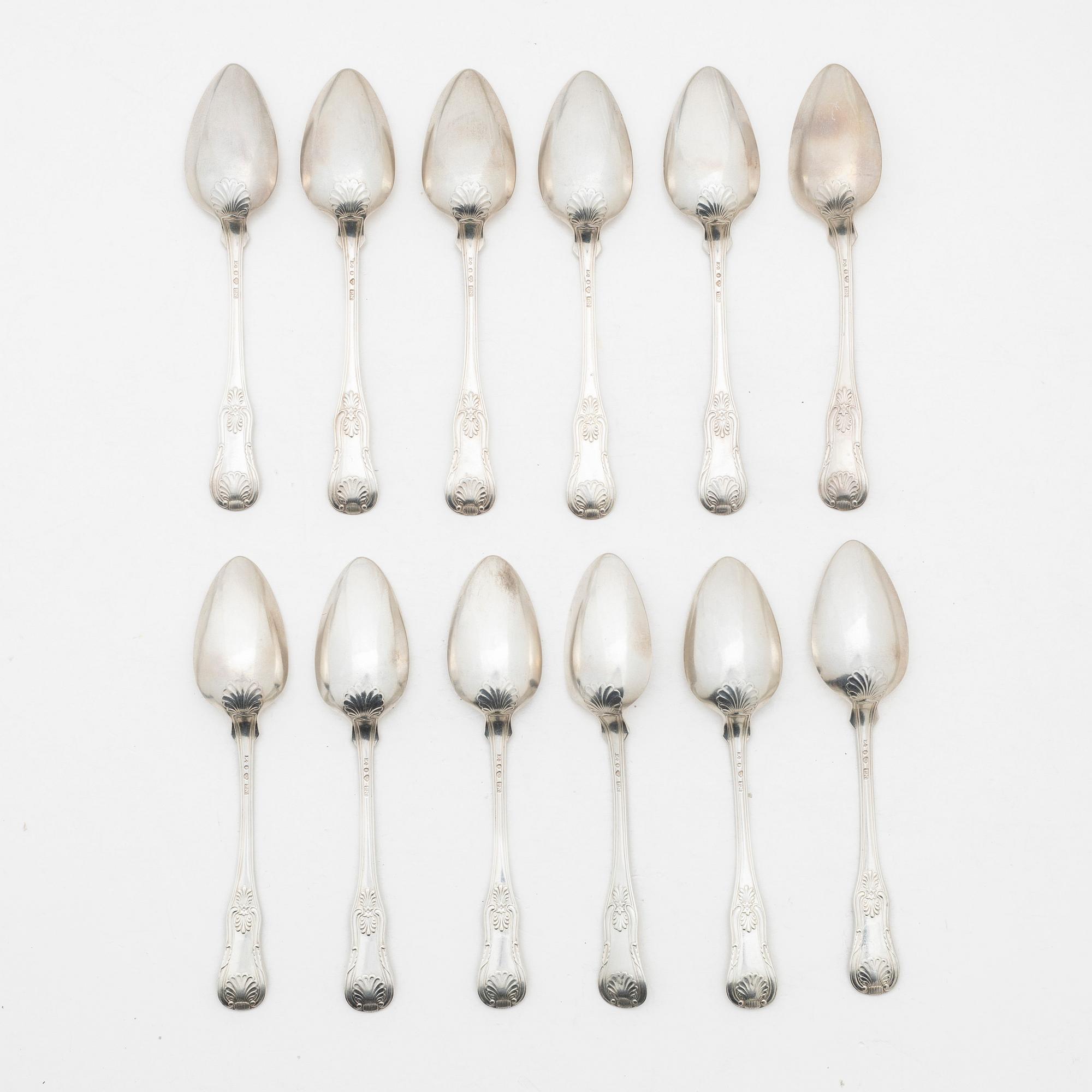 Petter Nordmark, skedar, 12 st, snäckmodell, Stockholm, 1834.