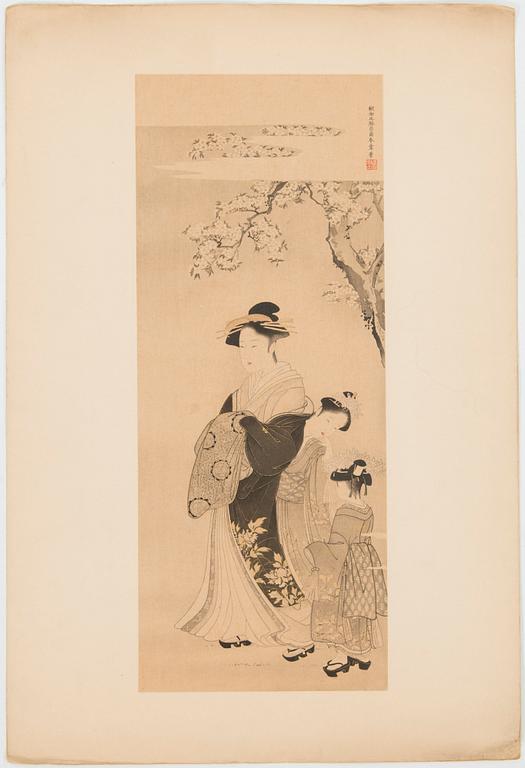 JAPANILAINEN PUUPIIRROS, triptyykki, myöhempi painos, 1900-luvun ensimmäinen puolisko, sekä kolme painotyötä.