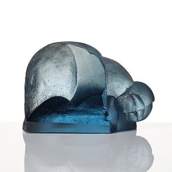 Ann Wolff, a kiln-cast glass aquamarine blue sculpture, edition 3/5, artist's studio Gotland, Sweden.
