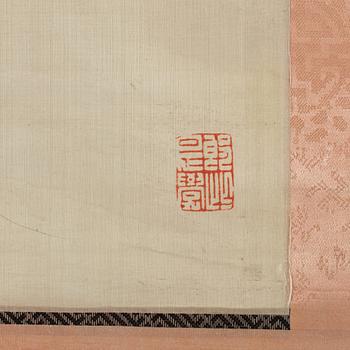 A Chinese hanging scroll, ink and color on silk, Republic, signed Zhang Zongliang, dated 1938.