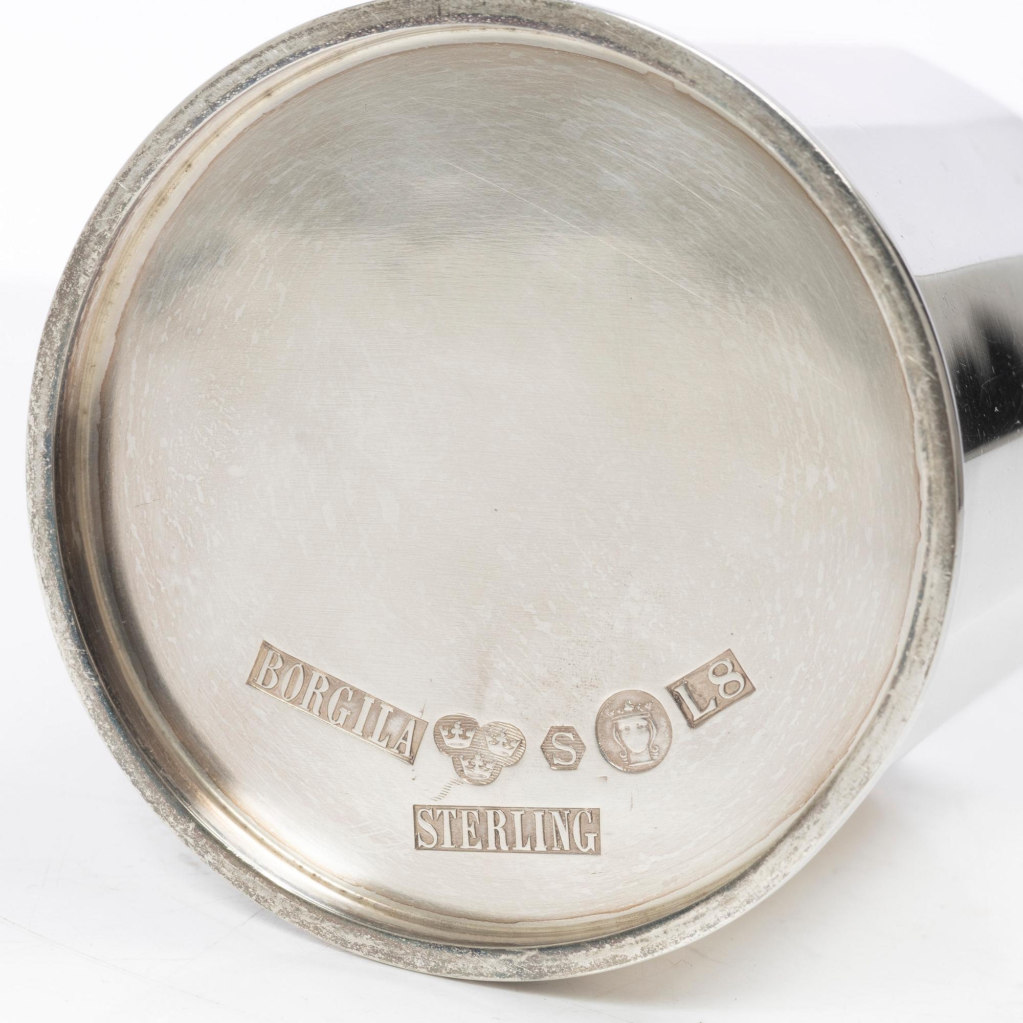 Atelier Borgila, tobaksburk med lock, sterling silver, Stockholm 1937.