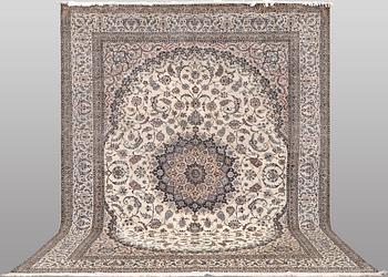 A Nain part silk carpet, 407 x 304 cm.