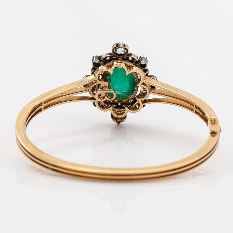 Armband/Hänge, 14K guld, smaragd och gammalslipade diamanter ca 1.95 ct totalt.