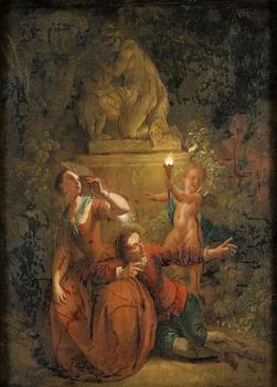 322B. Petrus van Schendel, Galant sällskap vid fackelbärande putto.