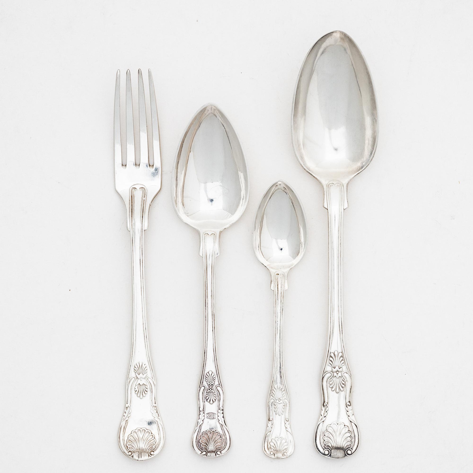 A set of Swedish silver cutlery, some with marks of JE Bäckström, Söderhamn 1872.
