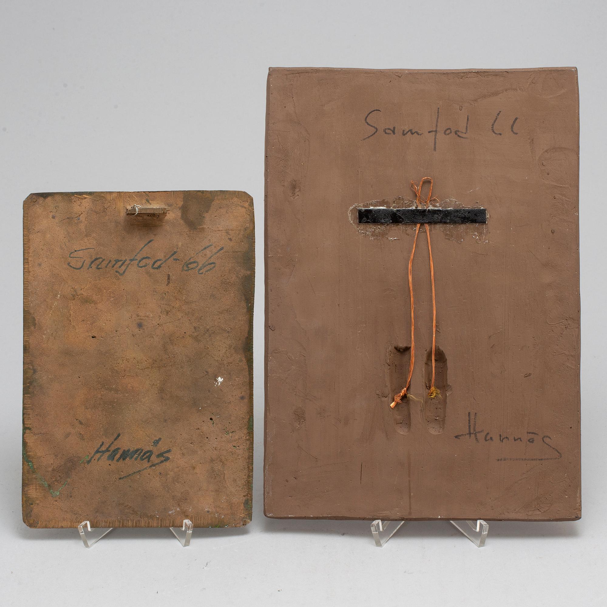 RUNE HANNÄS, two sculptures, stoneware and bronze, signed and dated -66.