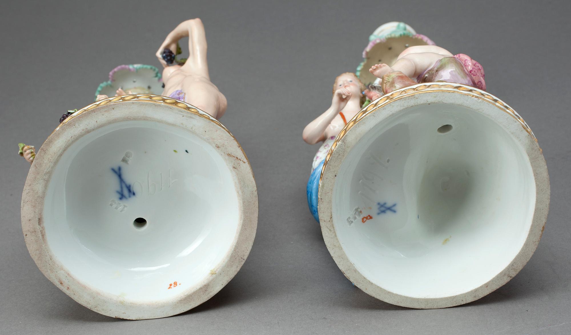 KANDELABRAR, två stycken, porslin, Meissen, sannolikt sent 1800-tal.