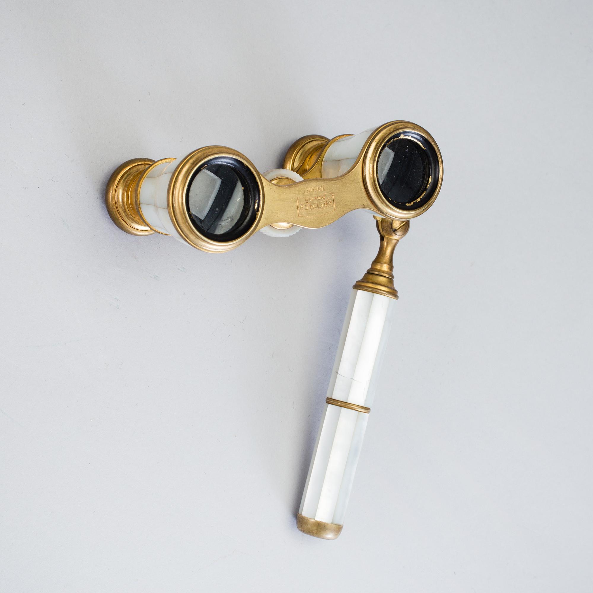 Theater binoculars, brass and mother of pearl, Preisler, Malmö, early 20th century.