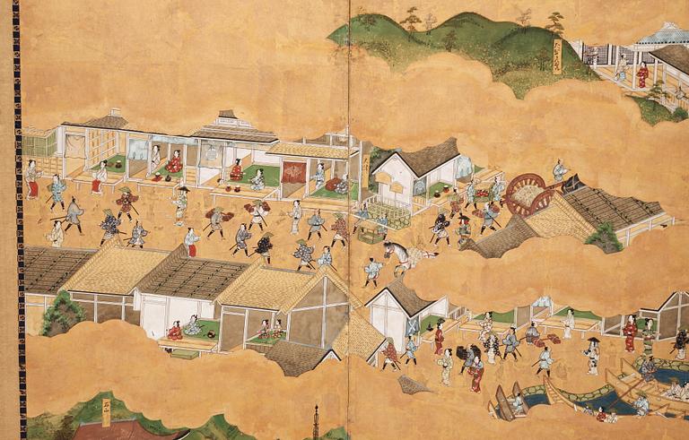 A Japanese six fold screen, Edo period (1603-1868).