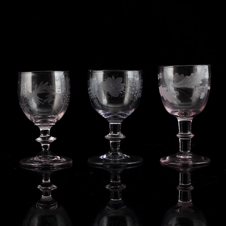 Six similar wine glasses, mid 19th century.