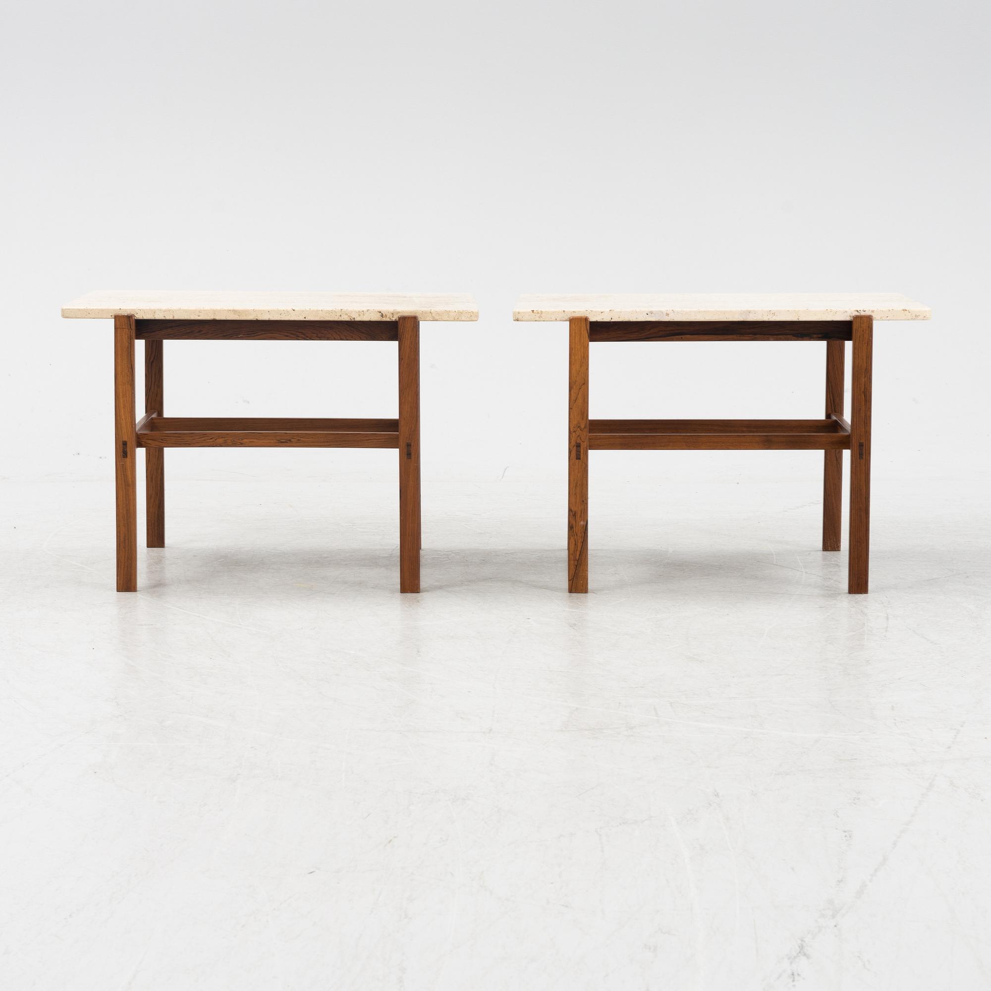 Inge Davidsson, sidobord, ett par, Möbelsnickare Ernst Johansson, Långås, 1960/70-tal.