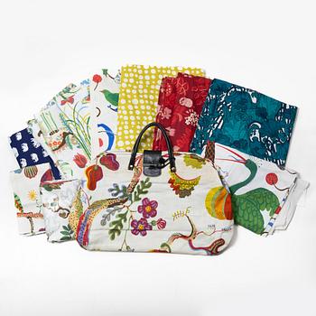 A collection of textiles, as well as a bag, Firm Svenskt Tenn.