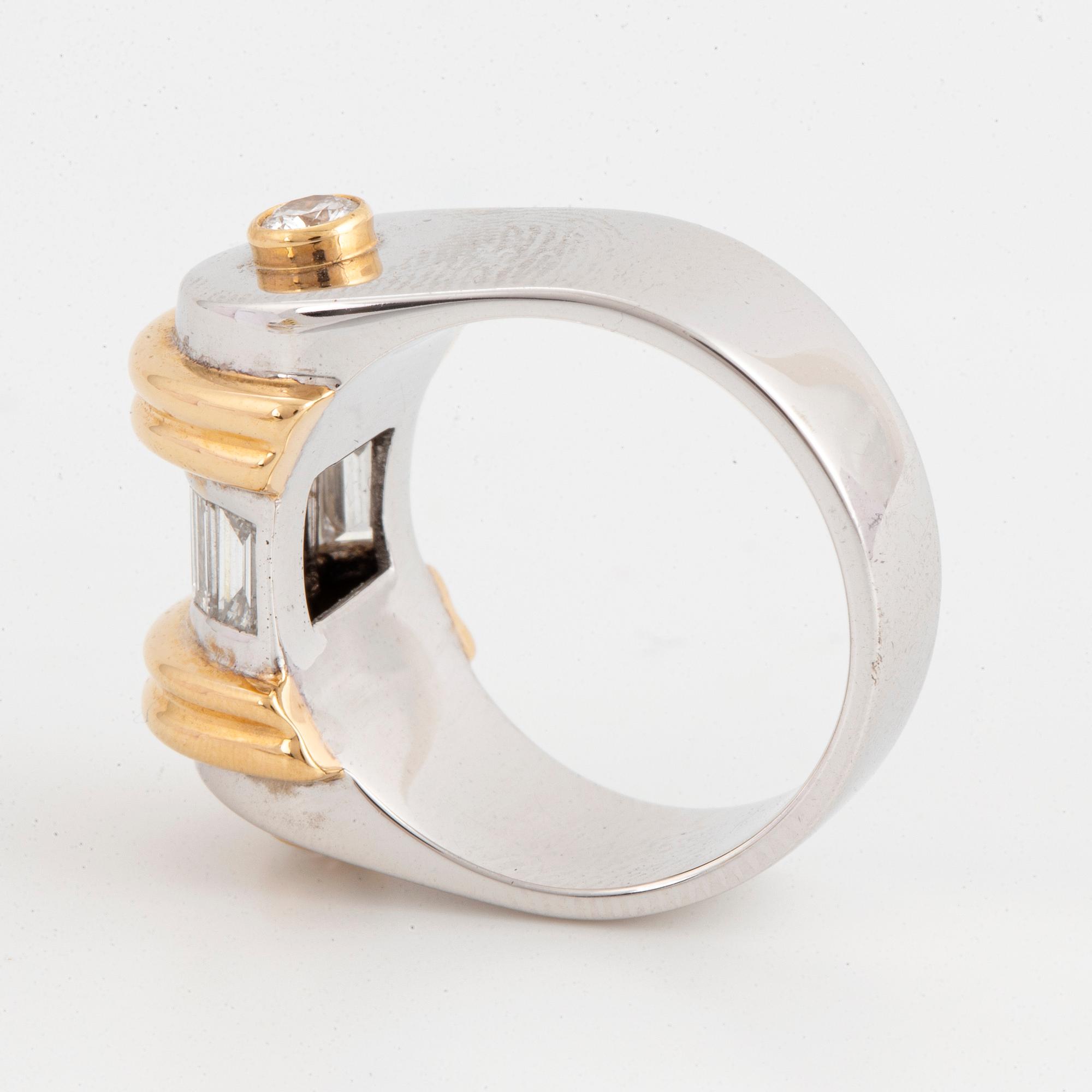 Baguette and brilliant-cut diamond ring.