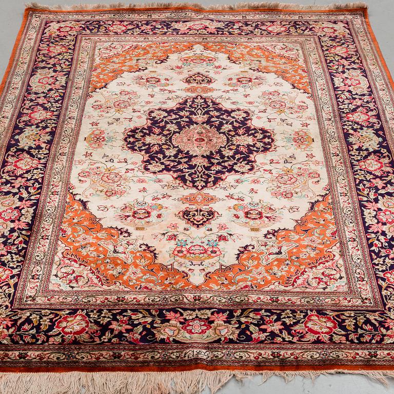 A RUG, old silk Qum, around 200 x 130 cm.