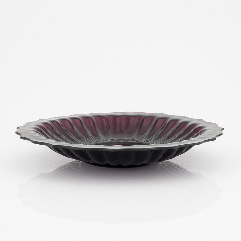 A lotus shaped Chinese purple glass dish, presumably around 1900.