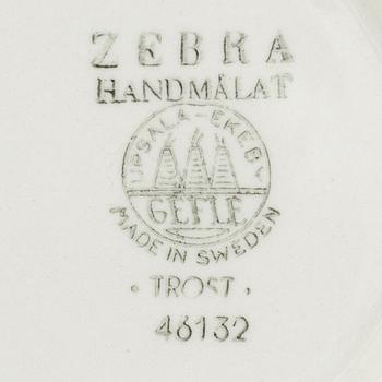 Eugen Trost, kaffekoppar med fat, 7 st, flintgods, "Zebra", Gefle.