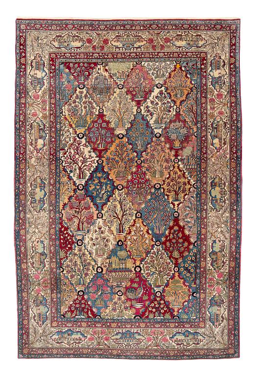 A carpet, figural semi-antique Kerman /Teheran, ca 319 x 210--215 cm.