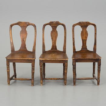 Three 18th century rococo chairs.