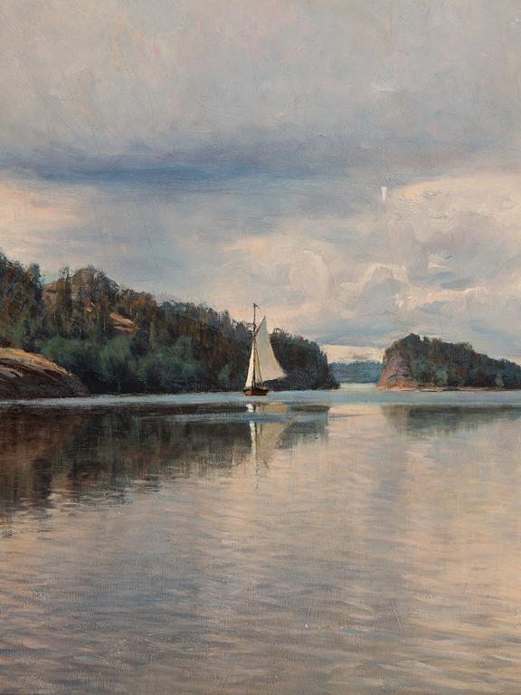 Edvard Rosenberg, Landscape with boats and fisherman.