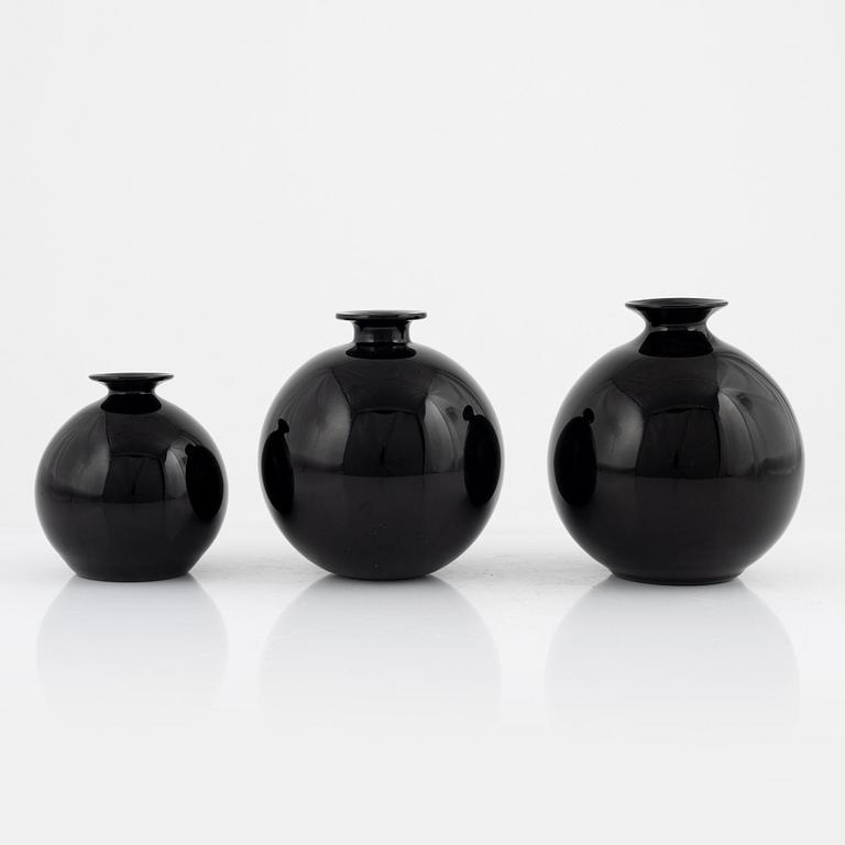 Harald Notini, a set of three 'Flower Ball' vases from Böhlmarks/Pukeberg, 1930's.