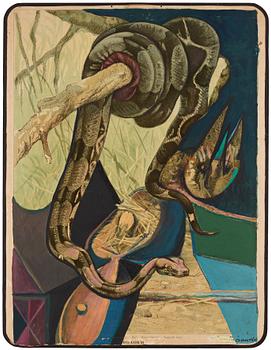 CO Hultén, oil on lithographic print, signed and executed 1952.