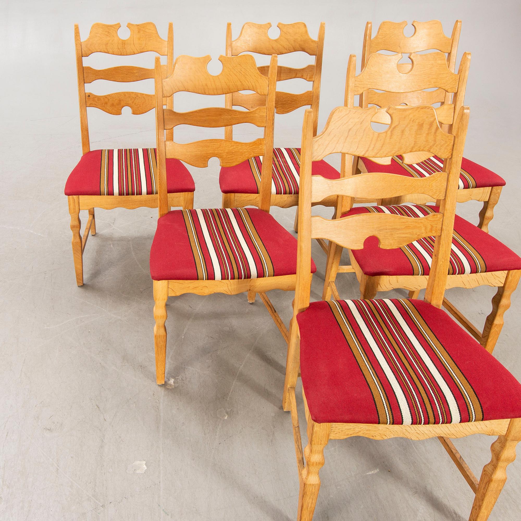 A Henning Kjaernulf, 1960s 7 pcs oak dining set, EG Möbler Danmark.