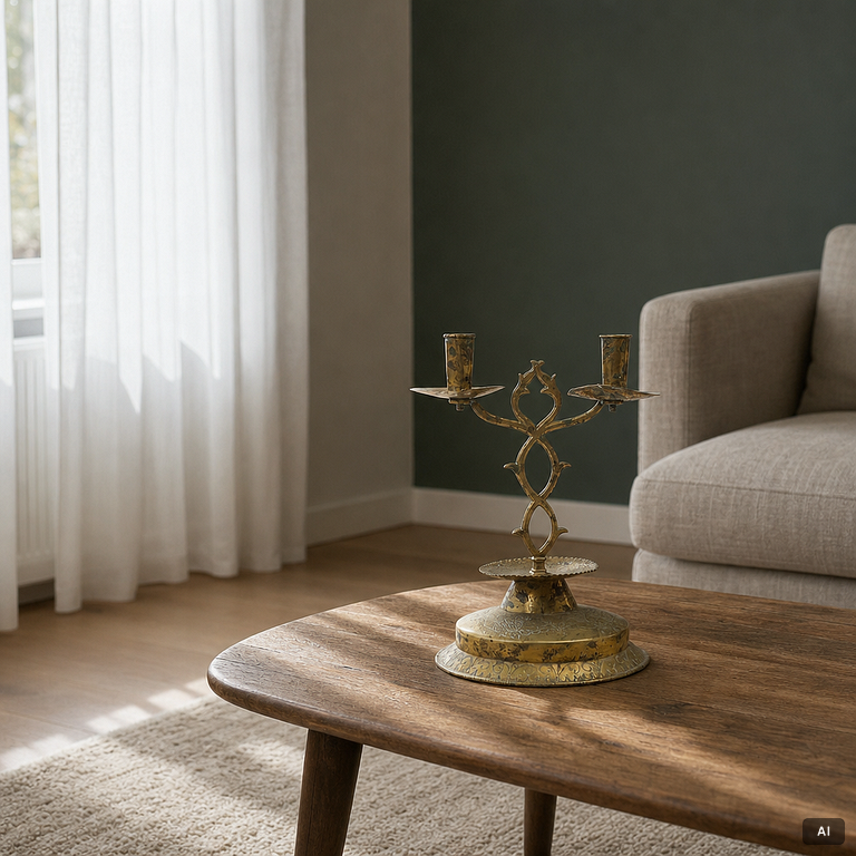 A Swedish brass two-branch candlestick, 18th/first part 19th century.
