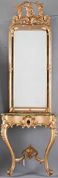 SPEGEL MED KONSOLBORD. Nyrokoko, 1800-talets andra hälft.