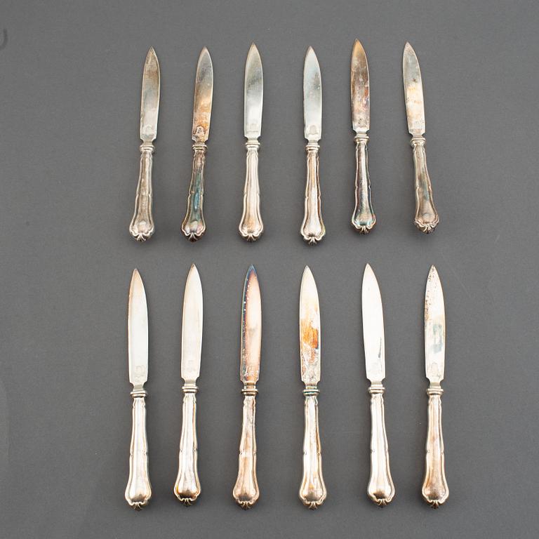 A set of 24 (12+12) fruit-cutlery, marked T.E., Stockholm 1927.