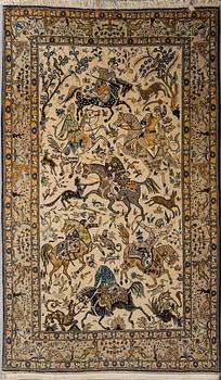 MATTA, old, Ghom, figural, part silk, ca 220 x 144 cm.