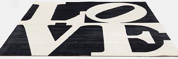 Robert Indiana, a carpet "White on Black", Chosen Love, hand-tufted in 1995, approximately 300 x 300 cm. Numbered 104/125.