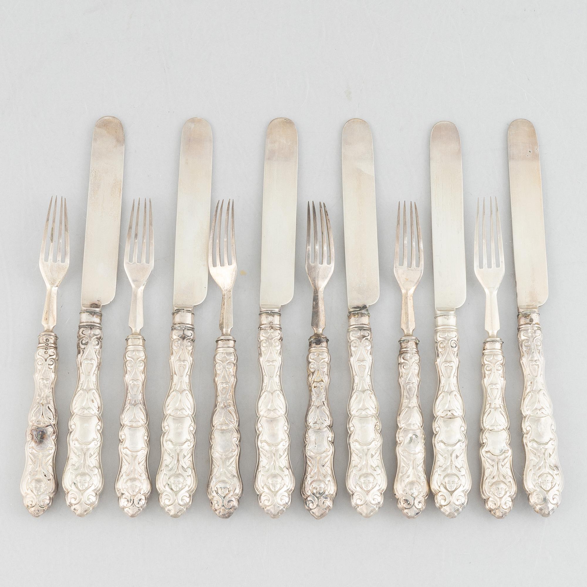 Bestick, 12 st, silver, London, England, 1858.