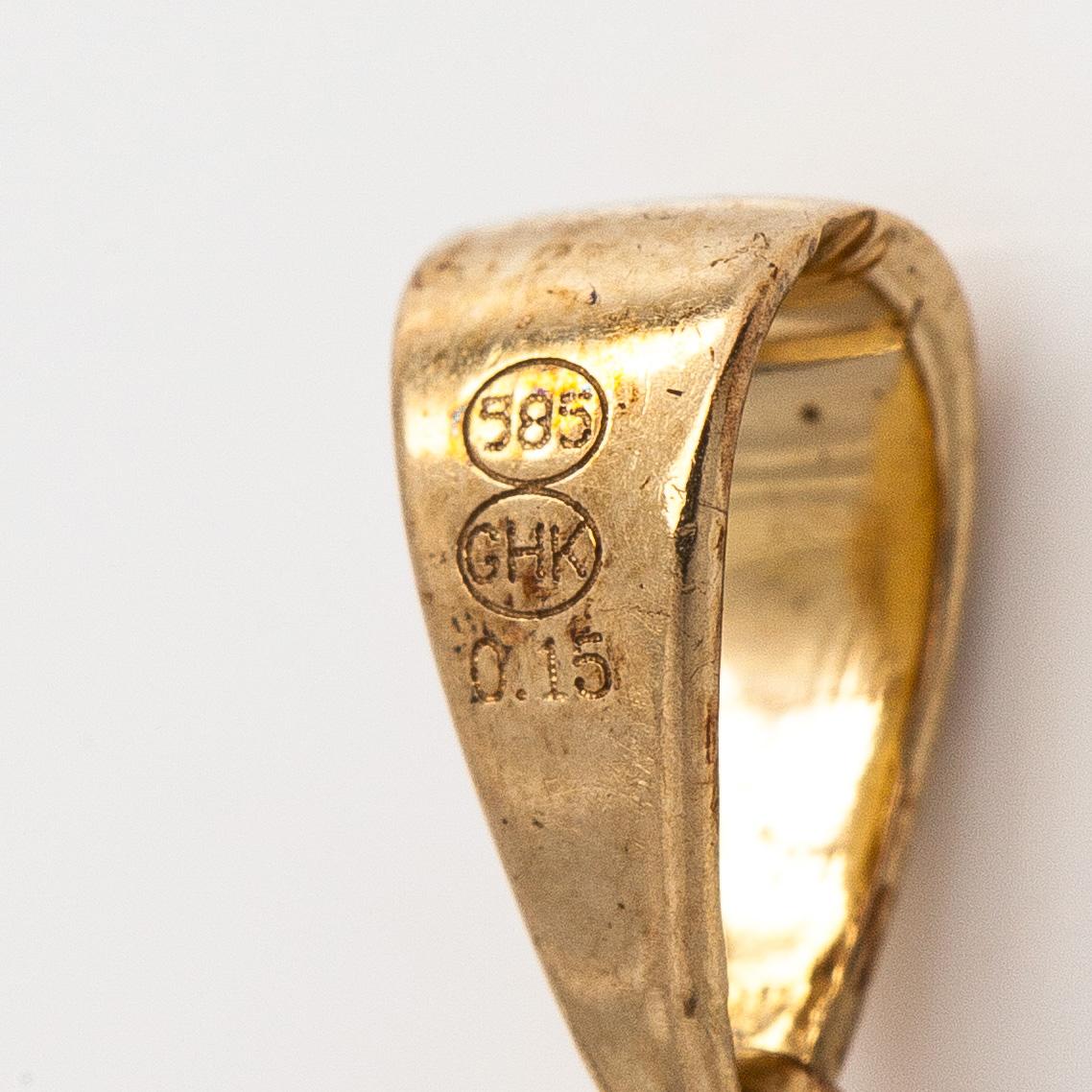 Pendant / cross, brilliant cut diamonds, 14K gold, Kultasydän.