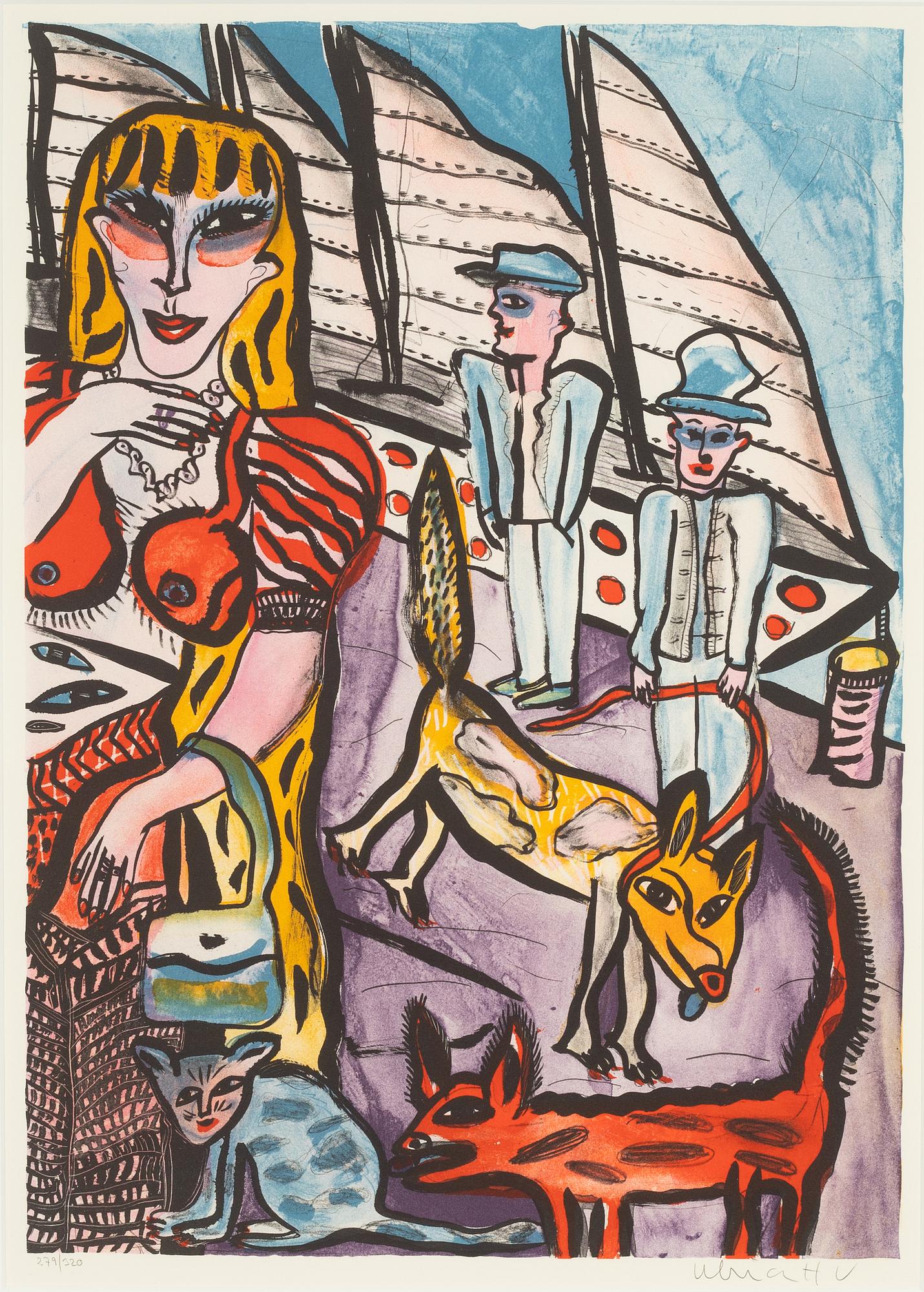 Ulrica Hydman-Vallien, Figurer och hundar vid kaj.