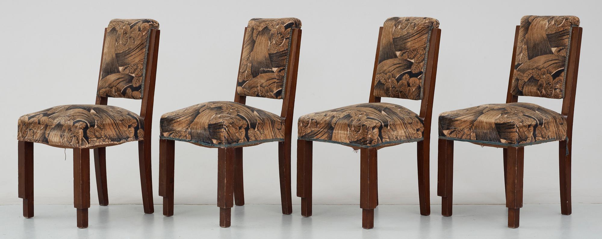 STOLAR samt TABURETT, 7 delar, art deco, 1920-tal.