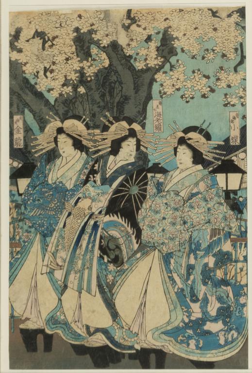 Träsnitt, triptyk, Japan, 1800-tal.